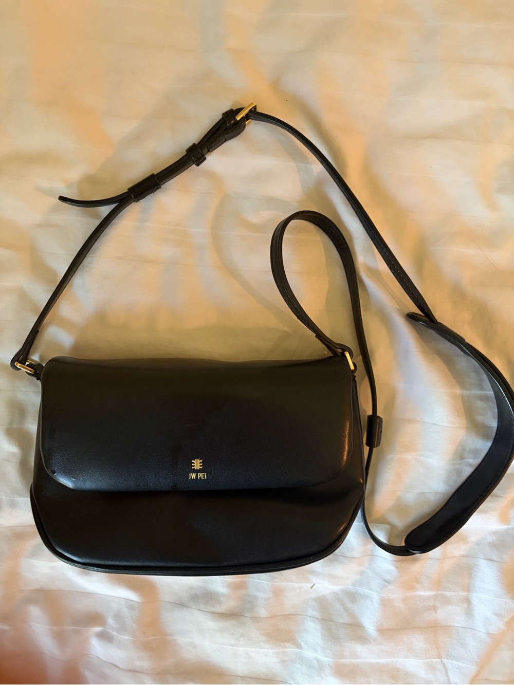 JW PEI Black Faux Leather Crossbody with Gold Hardware